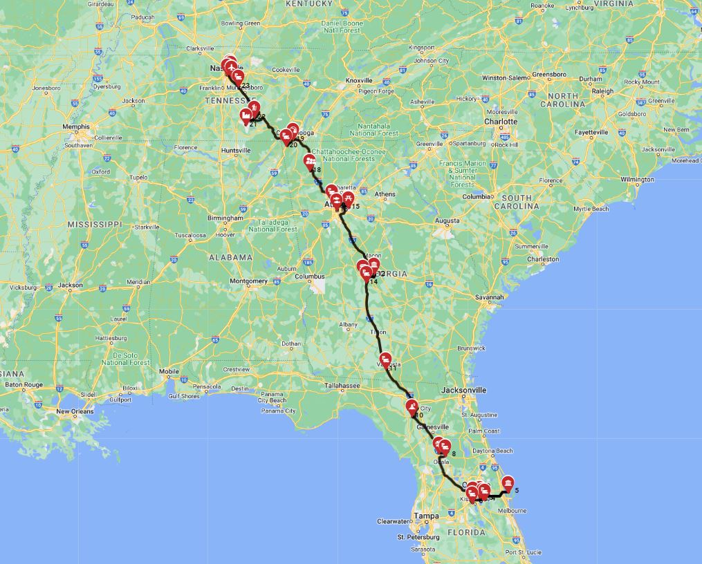 RV  road trip with a motorhome from Orlando to Nashville